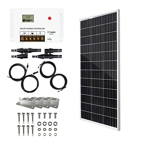 Hqst 100W 12V Monocrystalline Solar Panel Kit W/ 30A Pwm Lcd Solar Charge Controller, 20Ft 12Awg Panel And Controller Connector Cables, Z-Brackets, 8Ft 10Awg Controller And Battery Connector Cables #TOP27