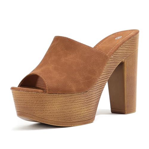 Lossarye Women's Open Toe Platform Chunky High Heel Mule Sandals Slip On Wedge Fish Mouth Slides Sandals Comfortable Dress Sandals