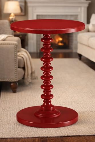 Image of Kundi Round Coffee End Table for Living Room - Modern Brown Accent Pedestal Side Table for Bedroom & Home Decor (Red)
