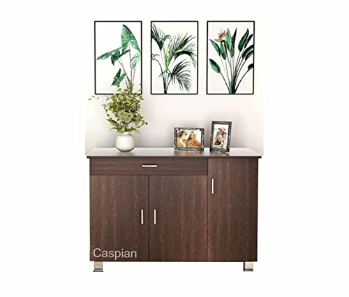 Image of CASPIAN 3 Door Shoe Rack Cum Cabinet (Brown) | Engineered Wood Pre Assembled Furniture | Storage Organizer for Indoor /Outdoor Use | 6 Shelves, 1 Drawer | Wooden Shoe Racks for Home