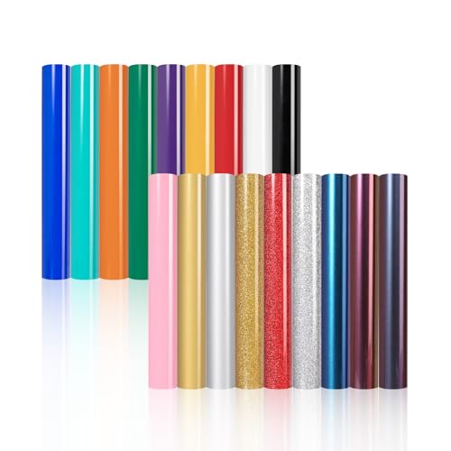 Image of HTVRONT HTV Heat Transfer Vinyl, 18Pack 3-in-1 Variety HTV Vinyl Pack | HTV Vinyl with Glitter, Chameleon & PU Iron On Vinyl for T-Shirts - Easy to Cut & Weed, Compatible with All Cutting Machine