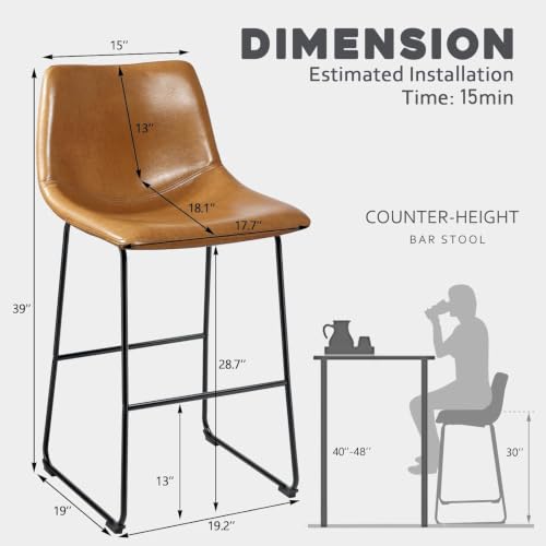 Image of Waleaf 30 Inch Counter Height Bar Stools Set of 2, Faux Leather Bar Chairs