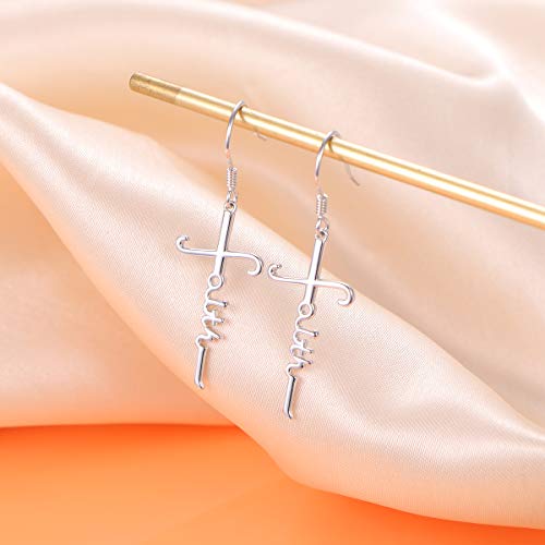Cross Earrings 925 Sterling Silver Simple Faith Cross Dangle Earrings Religious Birthday Earrings for Women Girls Christian (Faith Cross Silver) - Image 6