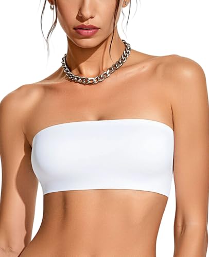 Upushall Strapless Bandeau Bras for Women Seamless Comfort Wireless Bralettes Non-Padded Tube Bra White M