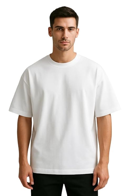 Image of VEL Plain Heavy GSM Cotton Oversized T-Shirt Baggy Fit Drop Shoulder Half Sleeves Round Neck Solid Pure 100% Cotton T-Shirt for Men (Pack of 3)