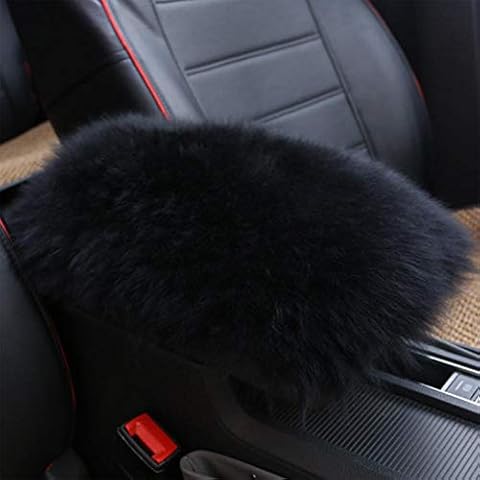 SPANICE Auto Center Console Pad Furry Sheepskin Wool Car Armrest Seat Box Cover Protector (Black) Cover