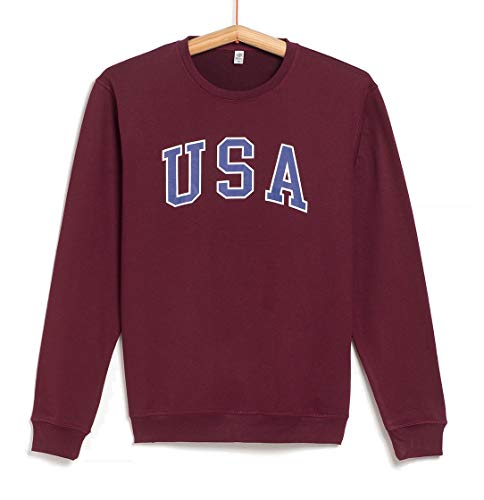 TEX - Sudadera para Hombre Cerrada, Manga Larga, Cuello Redondo, Estampada, Burdeos...