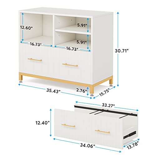 Tribesigns Lateral File Cabinet with Drawer, White Filing Cabinet with Adjustable Hanging Rod for Letter/Letter/A4 Size Files, 35.4" Wood Modern Printer Stand with Open Storage Spaces for Home Office