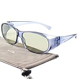 Fit Over Blue Light Blocking Glasses - AHT Blue Blocker Computer Glasses Women/Men, Wear Over Prescription Glasses/ Reading Glasses, Anti Eyestrain, UV Filters, Reduce Headache(Transparent Light Blue)