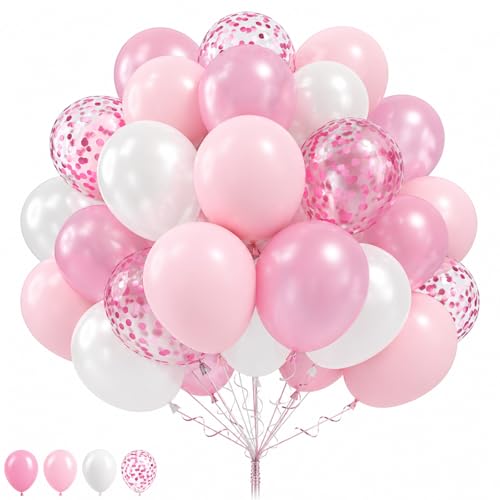 Image of Balloons Pink and White, 60 Packs 12 Inch Light Pink White Balloons with Confetti Balloons for Birthday Party Decorations Girl Women, Wedding, Christening Baby Shower Party, Bridal Shower