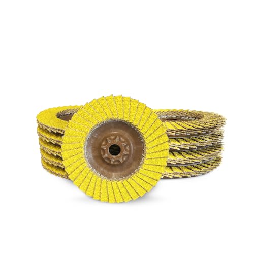 CS Unitec | 93520 | PLANTEX® SUNFIRE® Ceramic Trimmable Flap Disc, Eco-Friendly Hybrid 40/60 Grit Grinding Wheel, 4-1/2" Dia, 5/8" x 11 UNC, Type 29 (Pack of 10) - Made in Germany