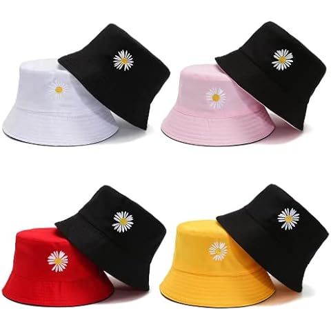 Airsnigi 4 Pack Bucket Hat Unisex Double-Side-Wear Breathable Beach Sun Daisy Hats Foldable UV Protection Fisherman Hats for Outdoor Sport Hiking Camping Traveling Cover