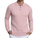 Lexiart Men's Cable Knit Sweater Long Sleeve Twist Patterned Warm Casual Pink Size L