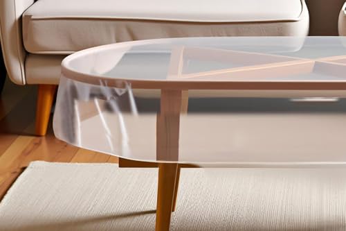 Image of The Furnishing Tree Oval Shaped Transparent Center Table Cover WxL 45x70 inches 0.25 mm Thickness Without Lace
