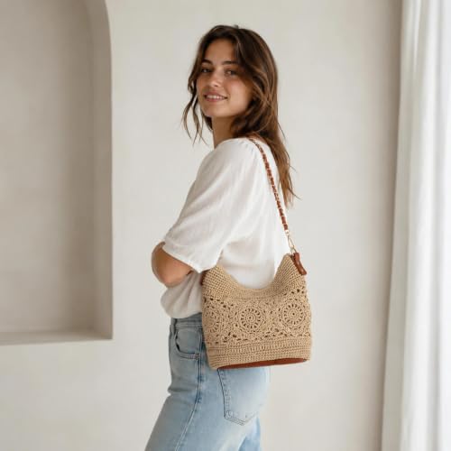 Image of Eiyye Boho Crochet Crossbody Bag Women Handmade Hobo Purse Large Tote Bag for Summer BeachTravel Daily Use