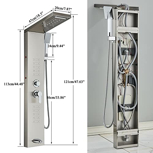 Panel de Ducha LED de Acero Inoxidable con Torre para Lluvia y Masaje miniatura 4