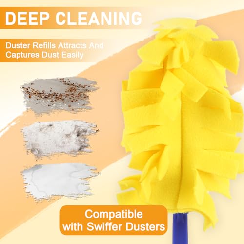 Image of 14 PCS 360 Fleece Duster Refills with 2 Handle for Swiffer, Reusable Duster Refills Heavy Duty Compatible with Swiffer Hand Duster (12 Pack-Mixed Color)