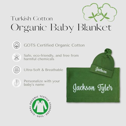 Personalized Baby Blanket, 100% Organic Cotton GOTS Certified, Customized Baby Blanket with Name, Baby Blankets for Boys and Girls, Perfect Personalized Gifts for Newborns, Kids and Baby Showers