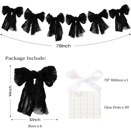 Image of MLMC Black Bow Garland Banner Handmade Cheesecloth Bow Wreath Party Hanging Decorations for Wedding Birthday Bridal Shower Gothic Party Decor