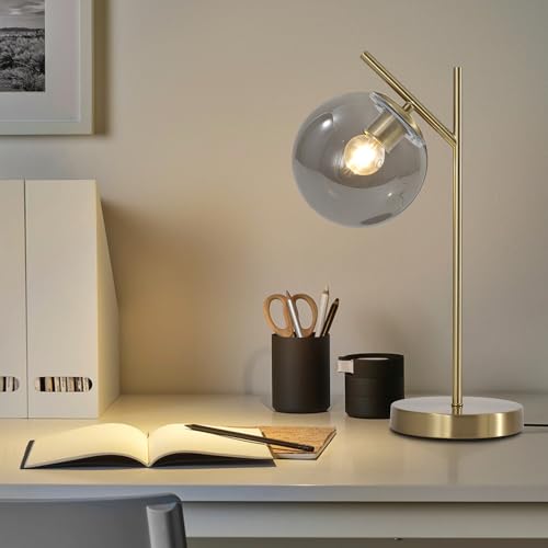 KCO Lighting テーブルランプ おしゃれ 間接照明 卓上 電気スタンド デスクライト ON/OFF スイッチ付き アンティーク 真鍮 ヴィンテージ 北欧 E26対応 リビング 書斎 ベッドルーム オフィス 電球別売り（ゴールド＋スモークグレー）