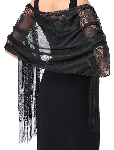 Women’s Floral Lace Shawls and Wraps for Evening Dress Fringe Lace Pashmina Scarf for Wedding Costume Party2
