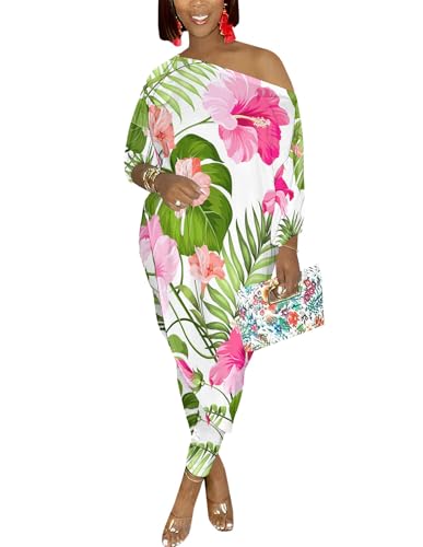 Yuopeid Women's Stretchy Fashion Printed Casual Loose Irregular Two Piece Outfits Bodycon Leggings Summer Running Sets White L