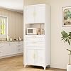 75 Tall Kitchen Pantry Storage Cabinet Metal Storage Cabinet with 2 Drawers and Adjustable Shelves Bathroom Storage Cabinet with Open Compartments Freestanding Cupboard for Kitchen White