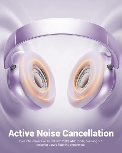 Image of Wentronic Y01 Wireless Noise Canceling Headphones Bluetooth 5.3 Over Ear Headphones with Microphone, Hi-Res Audio, 48H Playtime, Foldable Comfortable Earpads,Compatible with iOS,Android,PC, Purple