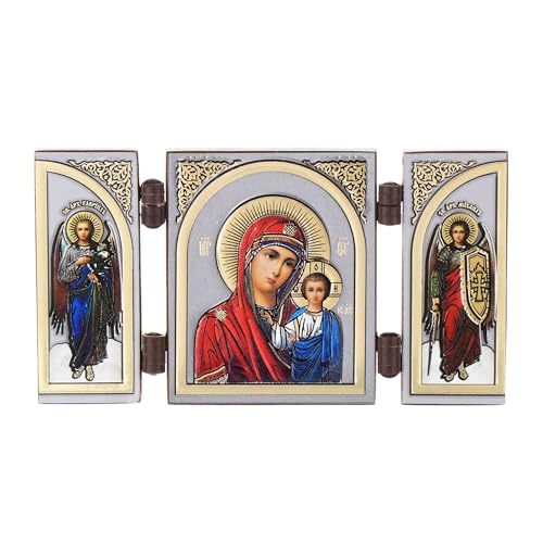 NKlaus - Gottesmutter von Kazan - Ikone Triptychon Christlich - Holz Reise Altar Ikonografie 16829
