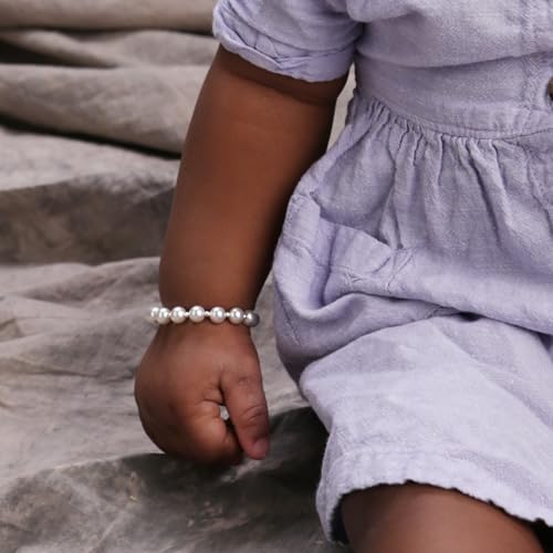 Image of Cherished Moments 14K Gold Plated and 925 Sterling Silver Bracelet with Chunky Simulated Pearls for Babies and Little Girls