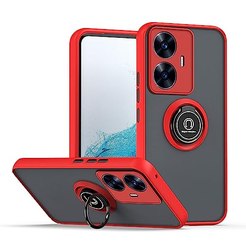 Cover per Realme C55 Traslucida Custodia Antiurto Antigraffio con Supporto Anello a 360° PC + Bumper Case - rosso tpu