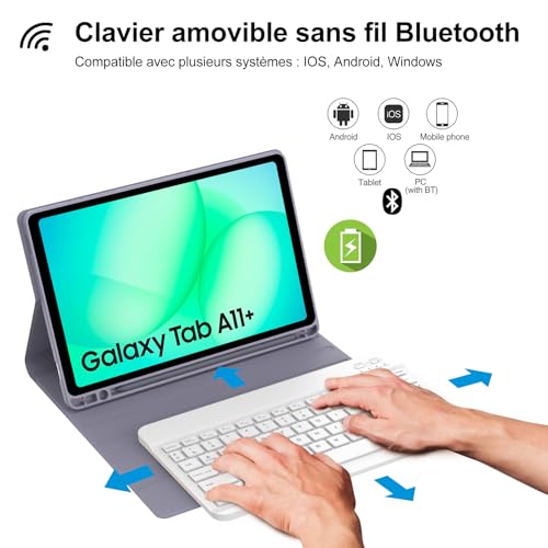 Protégez votre Samsung Tab A11+ avec cet étui clavier AZERTY violet - 3