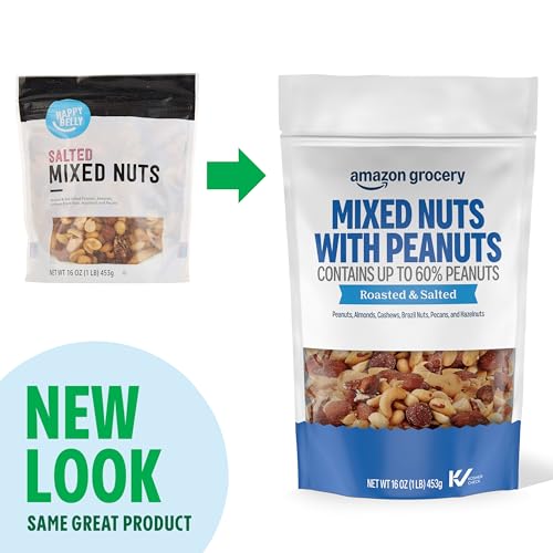 Image of Amazon Grocery, Mixed Nuts with Peanuts, Roasted & Salted, 16 Oz (Previously Happy Belly, Packaging May Vary)