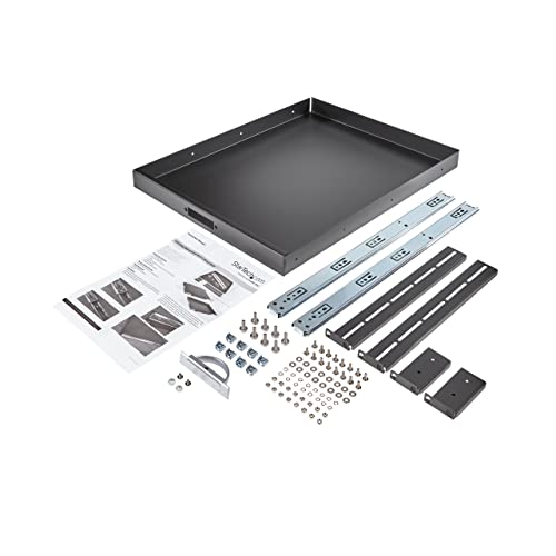 Image of StarTech.com 1U Sliding Server Rack Mount Keyboard Shelf Tray - 55lbs - 22 inch Deep Steel Pull Out Drawer for 19 inch AV, Network Equipment Rack (SLIDESHELFD)