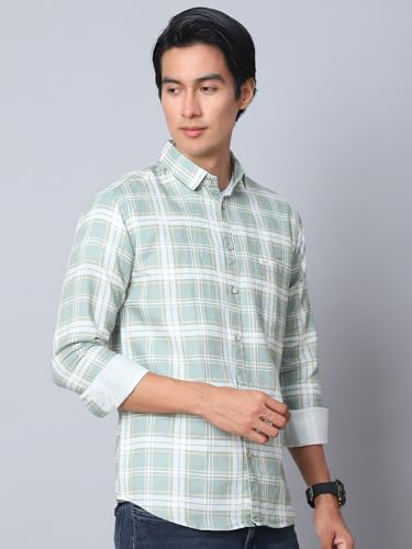 Image of Majestic Man Men Comfort Slim Fit Opaque Checked Cotton Casual Shirt