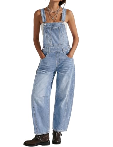 luvamia Jumpsuits for Women Denim Baggy Overalls for Women Summer Overalls Woman Distressed Blue Jean Jumpsuit Stretch Jean Overall for Womens Airy Blue Size Medium Fits US 8-10