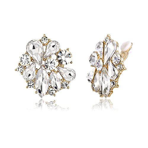 Aretes Florales Clip-on con Cristales para Mujer