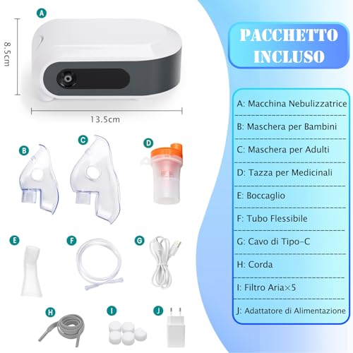 Nebulisateur pour Adultes Enfants Bébé - Nébuliseur Aerosol Portable avec LED Affichage, Inhalateur Electrique avec 2 Masques et Embout Buccal – vue 6