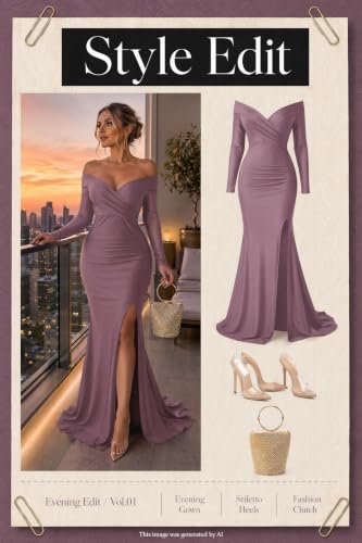 Image of Fooullaide Women Sexy Off Shoulder Elegant V Neck Wrap Formal Evening Gowns | Bodycon, Floor Length, High Split Mermaid Maxi Dress, Stretchy, Prom, Wedding Guest, Cocktail Bridesmaid Wear