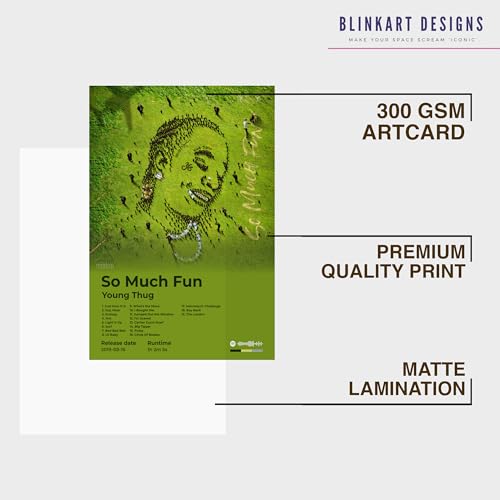 Image of BLINKART Young Thug- So Much Fun Wall Photo Frames | Wall Art for Bedroom, Living Room, Studio or Office | Album Cover Print with Spotify Song Link QR Code | Gift for Fans - 8x12 In