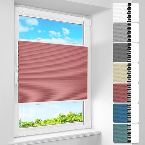 BelleMax Wabenplissee ohne Bohren Verdunkelung Thermo Plissee Klemmfix, Weinrot-weiß 80x130cm(BxH), 100% Blickdicht,Schallschutz Sonnenschutz Doppelplissee für Fenster