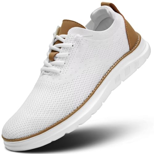 Men's Mesh Sneakers Oxfords Lace-Up Lightweight Casual Walking Shoes Driving Shoes White