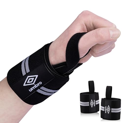 Umbro Muñequeras, con Correa para el Pulgar, Fitness y Entrenamiento de Fuerza, 2 Piezas, Negro