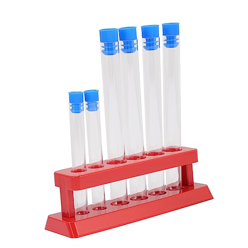 HOMOCONO Science Tube Rack 6pcs Plastic Test Tubes Cork Lab Testing Tubes Experiment Tubes Storage Rack Home School Use Random