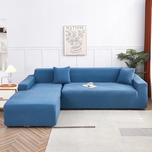 Housse canape extensible jacquard bleu lac 1 place - 3