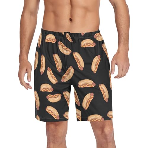 Funny Food Print Mens Pajama Shorts Comfy Sleep Lounge Pants Sleepwear, Drawstring & Pockets Pj Bottoms