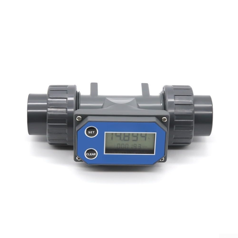 DN25 Sensor digital de turbina medidor de flujo de agua para pantalla LCD, rango de 20-280L/min para riego agrícola y sistemas industriales, construcción de PVC, gris (batería)