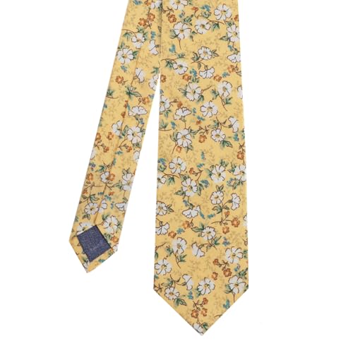 Image of Cotton Floral Ties for Men 2.76 inch Men's Skinny Tie Linen Flower Printed Neck Tie for Wedding Dating Party