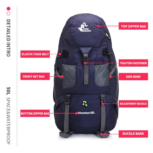 Bseash 50L Hiking Backpack, Water Resistant Lightweight Outdoor Sport Daypack Travel Bag for Camping Climbing Skiing Cycling (Dark Purple - With Shoe Compartment) - Image 6