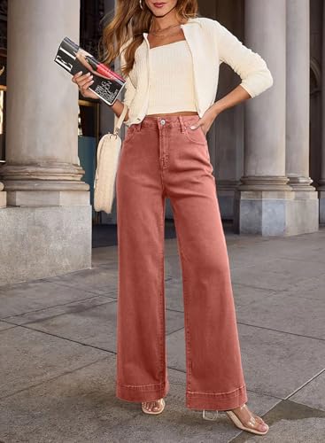 Image of Dokotoo Women's Casual High Waisted Jeans Stretch Wide Leg Loose Denim Pant
